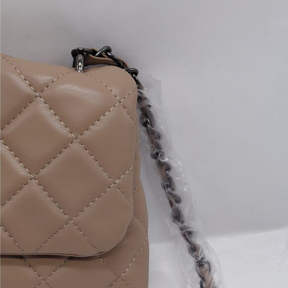 Gilda Paris Mini Quilted Messenger Bag Crossbody Shoulder Bag Taupe Party - Picture 5 of 11